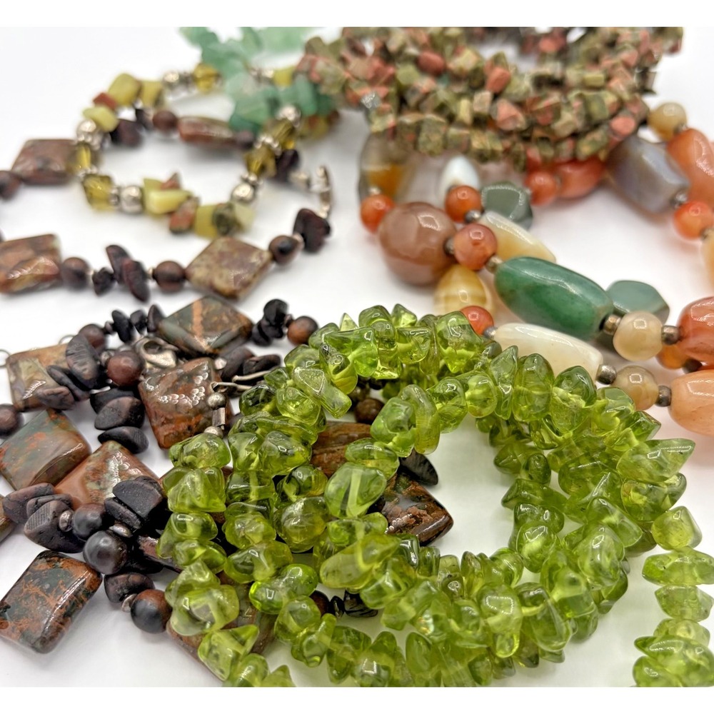 Lot Semi-Precious Gemstone Bead Necklaces Bracelets Boho Agate Peridot Unakite